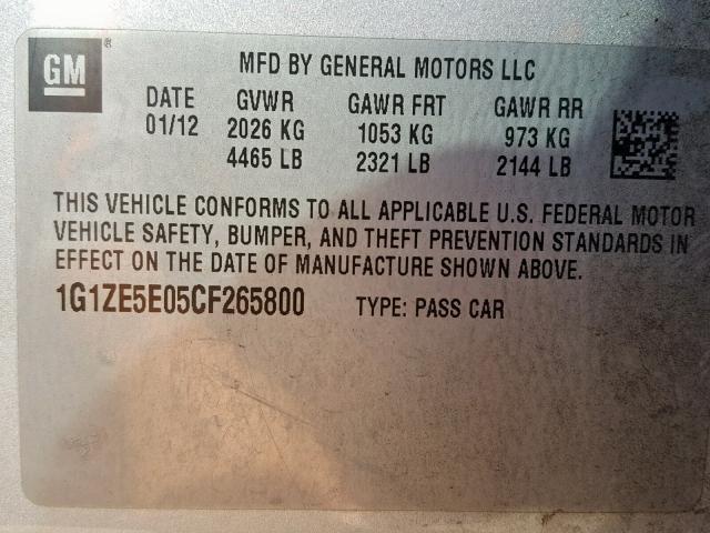 1G1ZE5E05CF265800 - 2012 CHEVROLET MALIBU LTZ ვერცხლისფერი ფოტო 10