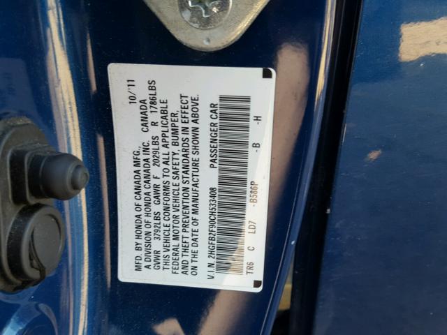 2HGFB2F90CH533408 - 2012 HONDA CIVIC EXL BLUE photo 10