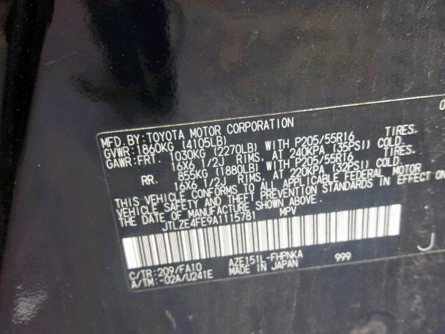 JTLZE4FE9A1115781 - 2010 TOYOTA SCION XB 黑色 照片 10