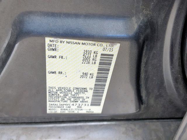 1N4AL3AP4FC473731 - 2015 NISSAN ALTIMA 2.5 GRAY photo 10