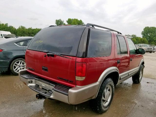 1GNDT13W1Y2168199 - 2000 CHEVROLET BLAZER RED photo 4