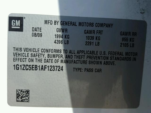 1G1ZC5EB1AF123724 - 2010 CHEVROLET MALIBU 1LT WHITE photo 10