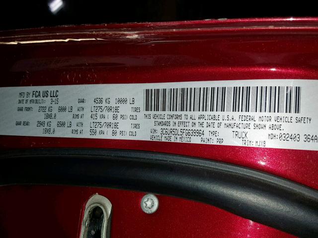 3C6UR5DL5FG639964 - 2015 RAM 2500 SLT 红色 照片 10