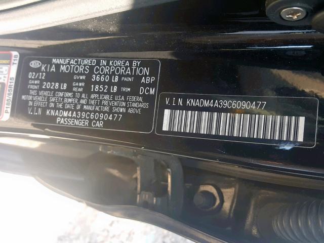 KNADM4A39C6090477 - 2012 KIA RIO LX BLACK photo 10