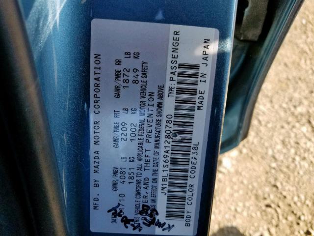 JM1BL1S69A1280780 - 2010 MAZDA 3 S BLUE photo 10