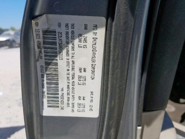 2C3LA73W06H362115 - 2006 CHRYSLER 300C SRT-8 GRAY photo 10