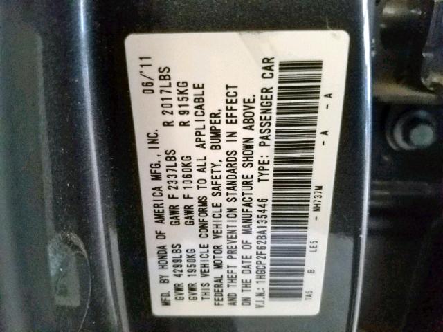 1HGCP2F62BA135446 - 2011 HONDA ACCORD GRAY photo 10