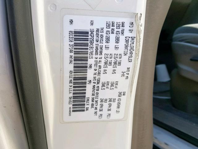 1B4GP25BX1B170515 - 2001 DODGE CARAVAN SE WHITE photo 10