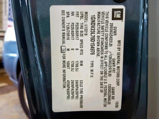 1GNDV23L76D154976 - 2006 CHEVROLET UPLANDER L 蓝色 照片 10