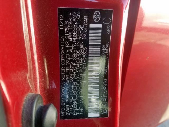 JTDKN3DU3D1628305 - 2013 TOYOTA PRIUS RED photo 10