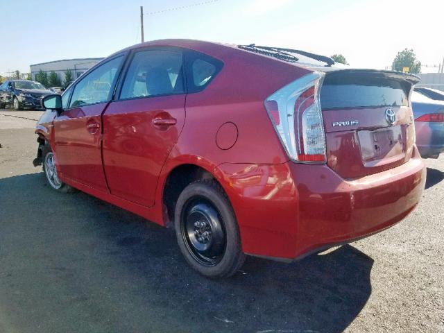 JTDKN3DU3D1628305 - 2013 TOYOTA PRIUS RED photo 3