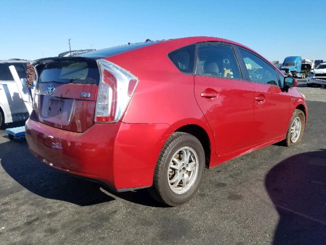 JTDKN3DU3D1628305 - 2013 TOYOTA PRIUS RED photo 4