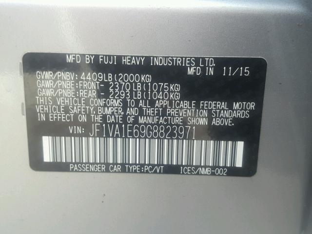 JF1VA1E69G8823971 - 2016 SUBARU WRX PREMIU SILVER photo 10