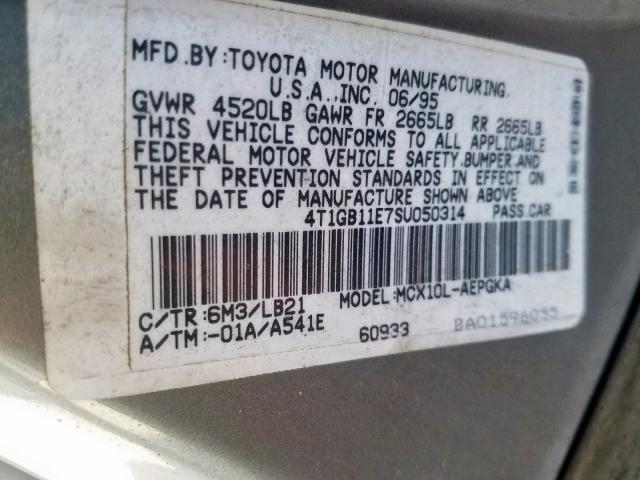 4T1GB11E7SU050314 - 1995 TOYOTA AVALON XLS GRAY photo 10