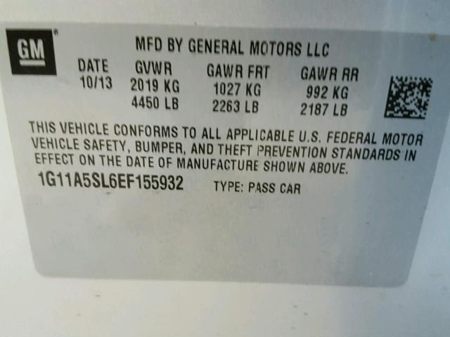 1G11A5SL6EF155932 - 2014 CHEVROLET MALIBU LS 银色 照片 10