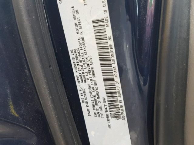 4S3BH675647612092 - 2004 SUBARU LEGACY OUT BLUE photo 10