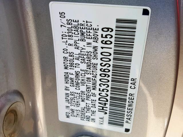 JH4DC53096S001659 - 2006 ACURA RSX TYPE-S SILVER photo 10