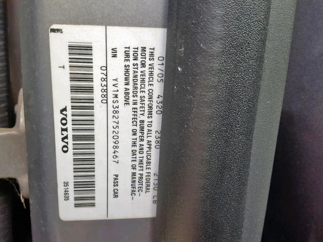 YV1MS382752098467 - 2005 VOLVO S40 2.4I GRAY photo 10