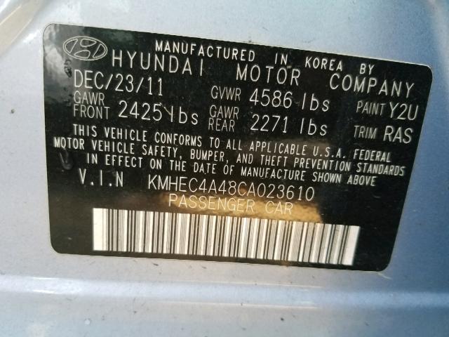 KMHEC4A48CA023610 - 2012 HYUNDAI SONATA HYB BLUE photo 10