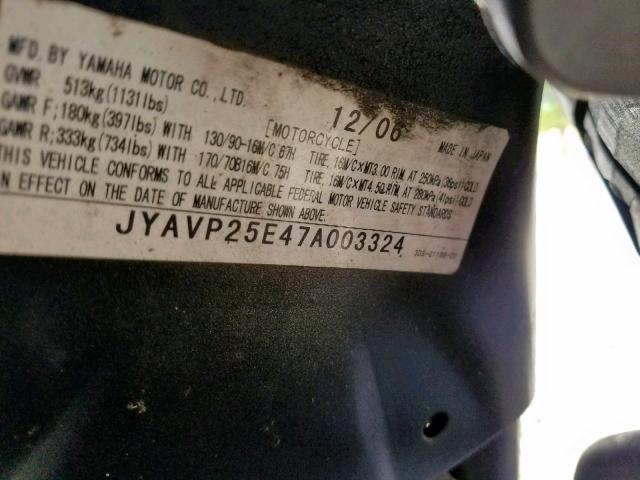 JYAVP25E47A003324 - 2007 YAMAHA XVS1300 CT BLACK photo 10