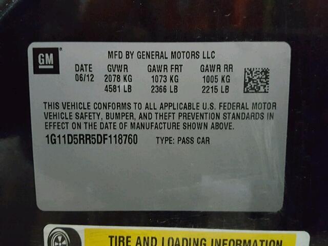 1G11D5RR5DF118760 - 2013 CHEVROLET MALIBU 1LT 黑色 照片 10