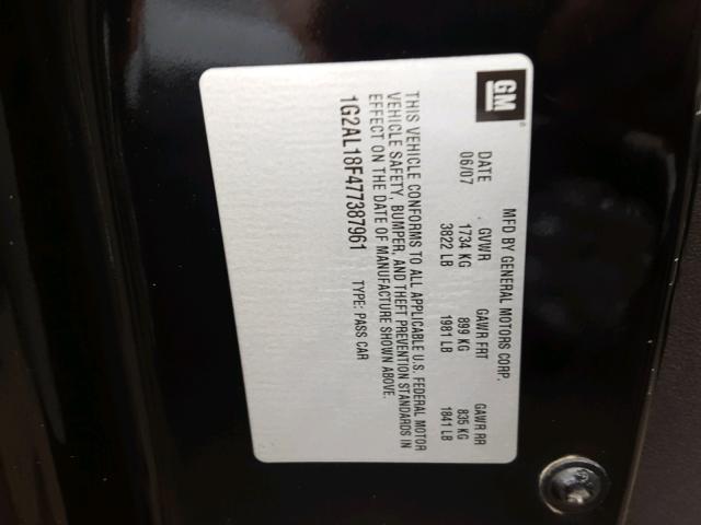 1G2AL18F477387961 - 2007 PONTIAC G5 BLACK photo 10