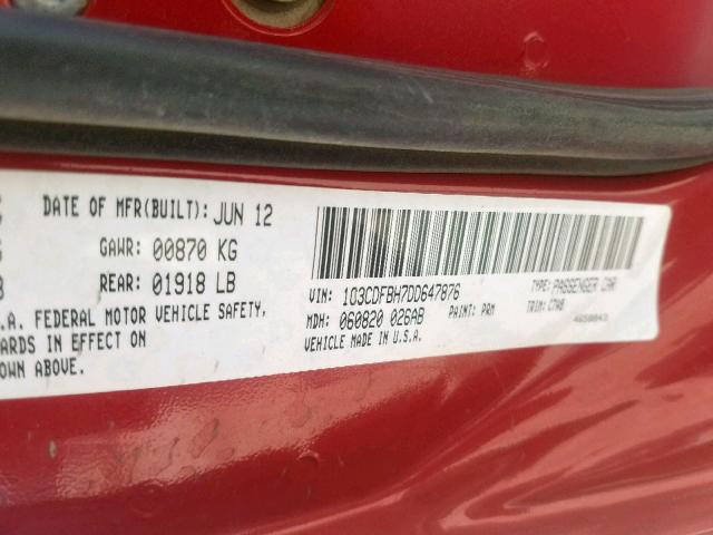 1C3CDFBH7DD647876 - 2013 DODGE DART SXT RED photo 10