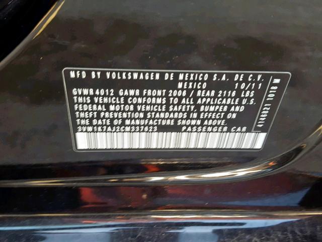 3VW1K7AJ2CM337623 - 2012 VOLKSWAGEN JETTA BASE 黑色 照片 10
