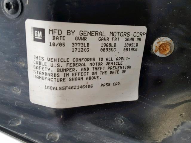 1G8AL55F46Z146406 - 2006 SATURN ION LEVEL SILVER photo 10