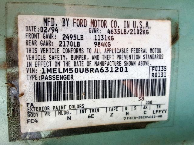 1FALP52U6RA156675 - 1994 FORD TAURUS GL GREEN photo 10