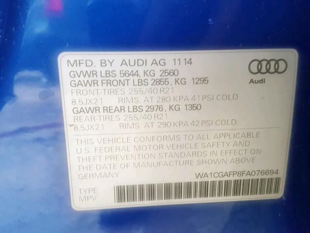 WA1CGAFP8FA076694 - 2015 AUDI SQ5 PREMIU BLUE photo 10