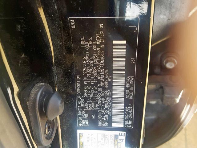 JTEGD21A250113151 - 2005 TOYOTA HIGHLANDER BLACK photo 10