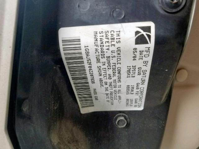 1G8AJ52F04Z207838 - 2004 SATURN ION LEVEL GOLD photo 10