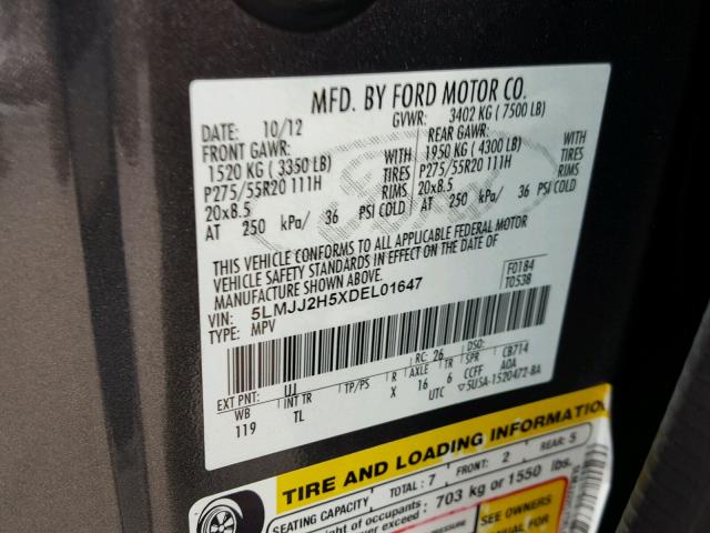 5LMJJ2H5XDEL01647 - 2013 LINCOLN NAVIGATOR 灰色 照片 10