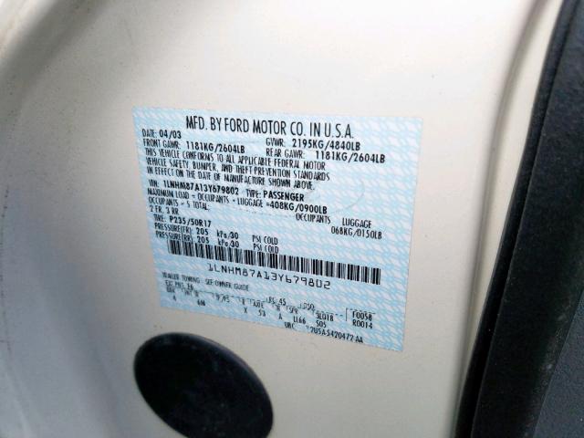 1LNHM87A13Y679802 - 2003 LINCOLN LS 白色 照片 10