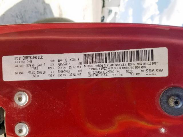 1D7HA18KX8J227896 - 2008 DODGE RAM 1500 S RED photo 10