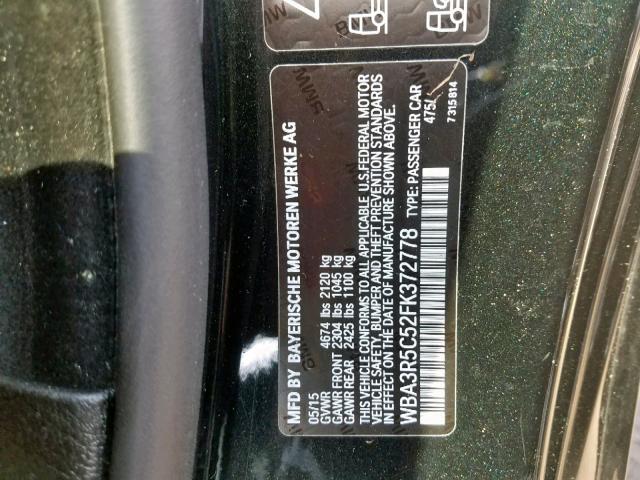 WBA3R5C52FK372778 - 2015 BMW 435 XI BLACK photo 10