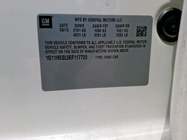 1G11H5SL5EF117720 - 2014 CHEVROLET MALIBU LTZ თეთრი ფოტო 10