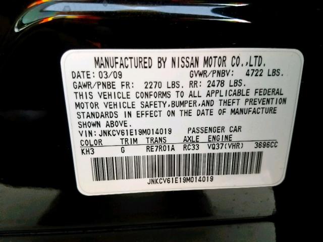 JNKCV61E19M014019 - 2009 INFINITI G37 BASE BLACK photo 10