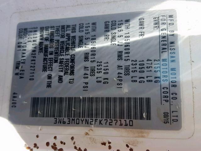 3N63M0YN2FK727110 - 2015 CHEVROLET CITY EXPRE Ağ foto 10