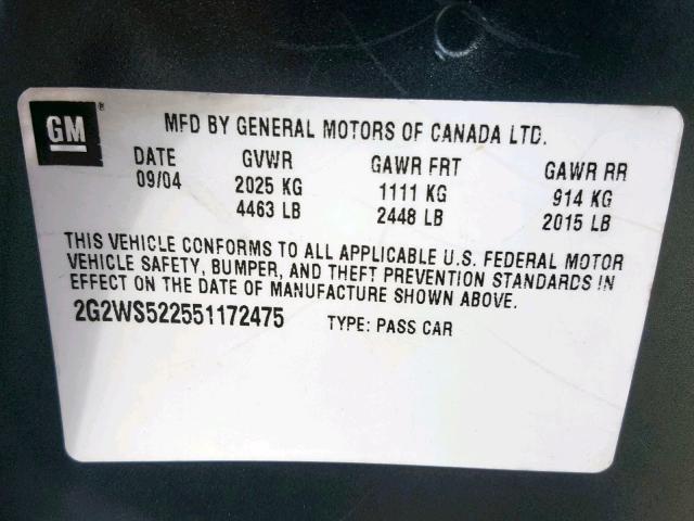 2G2WS522551172475 - 2005 PONTIAC GRAND PRIX GRAY photo 10