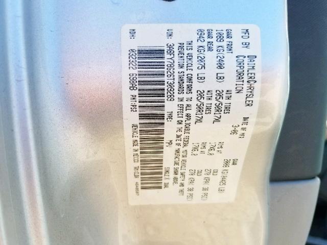 3A8FY78G26T309289 - 2006 CHRYSLER PT CRUISER SILVER photo 10