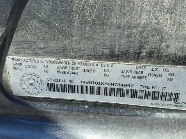 3VWNT81K86M734092 - 2006 VOLKSWAGEN JETTA TDI GRAY photo 10