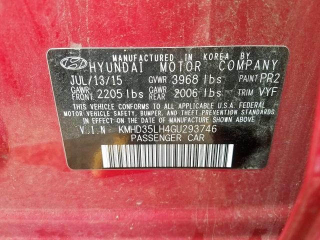 KMHD35LH4GU293746 - 2016 HYUNDAI ELANTRA GT RED photo 10