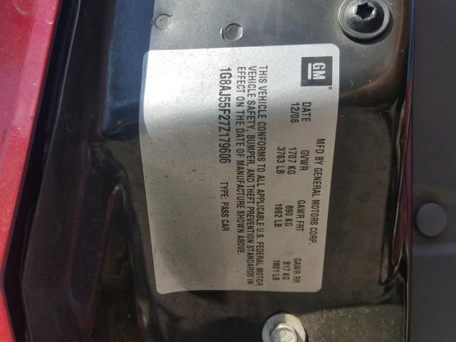 1G8AJ55F27Z179606 - 2007 SATURN ION LEVEL 红色 照片 10