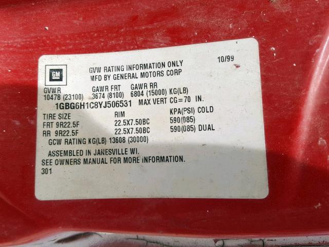 1GBG6H1C8YJ506531 - 2000 CHEVROLET C-SERIES C WHITE photo 10