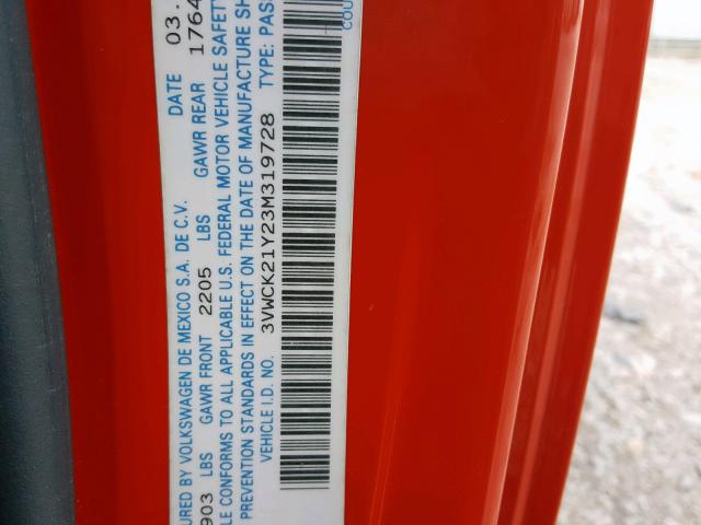 3VWCK21Y23M319728 - 2003 VOLKSWAGEN NEW BEETLE ნარინჯისფერი ფოტო 10