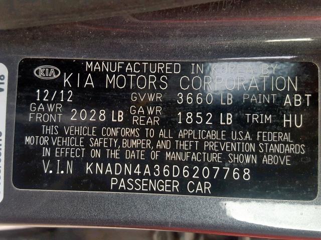 KNADN4A36D6207768 - 2013 KIA RIO EX GRAY photo 10