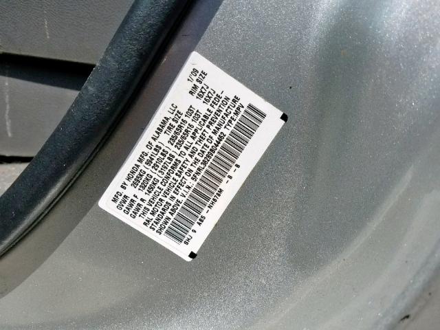 5FNRL38289B044462 - 2009 HONDA ODYSSEY LX SILVER photo 10