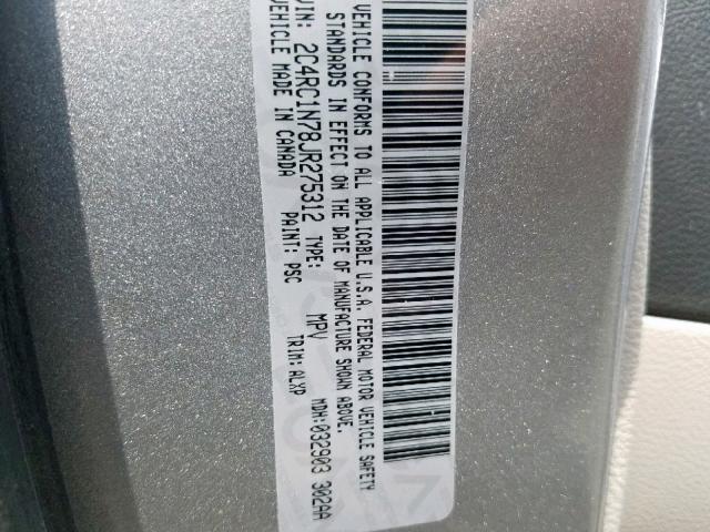 2C4RC1N78JR275312 - 2018 CHRYSLER PACIFICA H SILVER photo 10